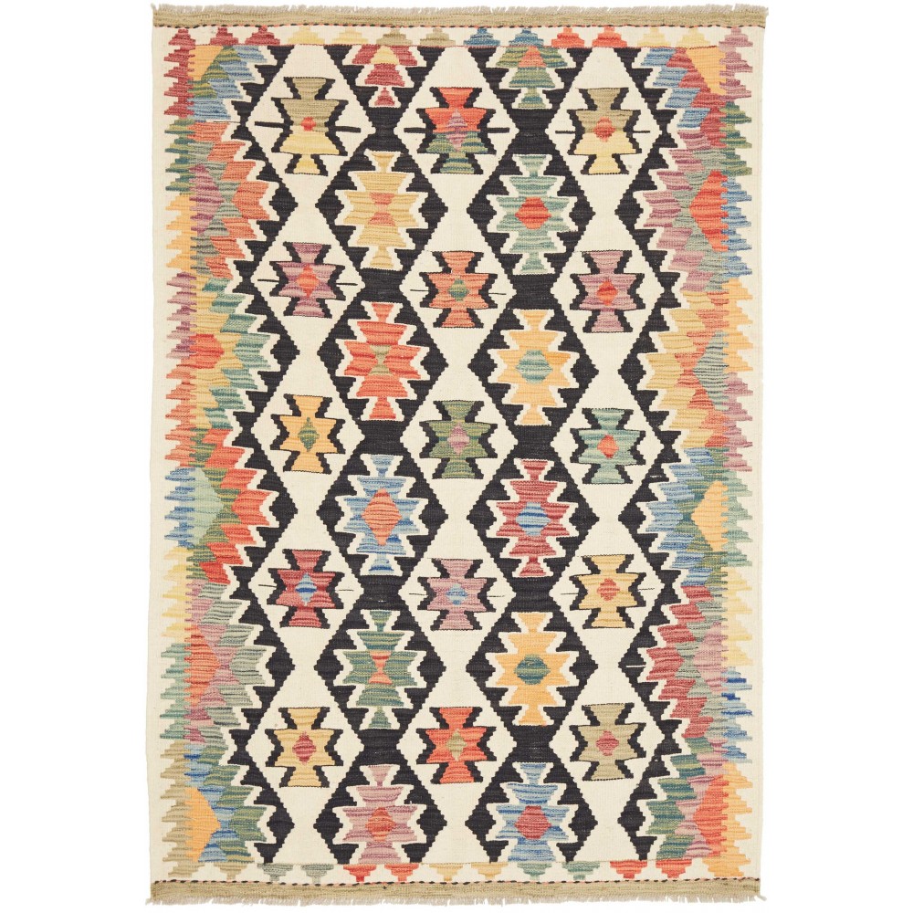 Tappeto Kilim Afghanistan giallo grigio 121x178 Tappeto Kilim Afghanistan giallo grigio 121x178