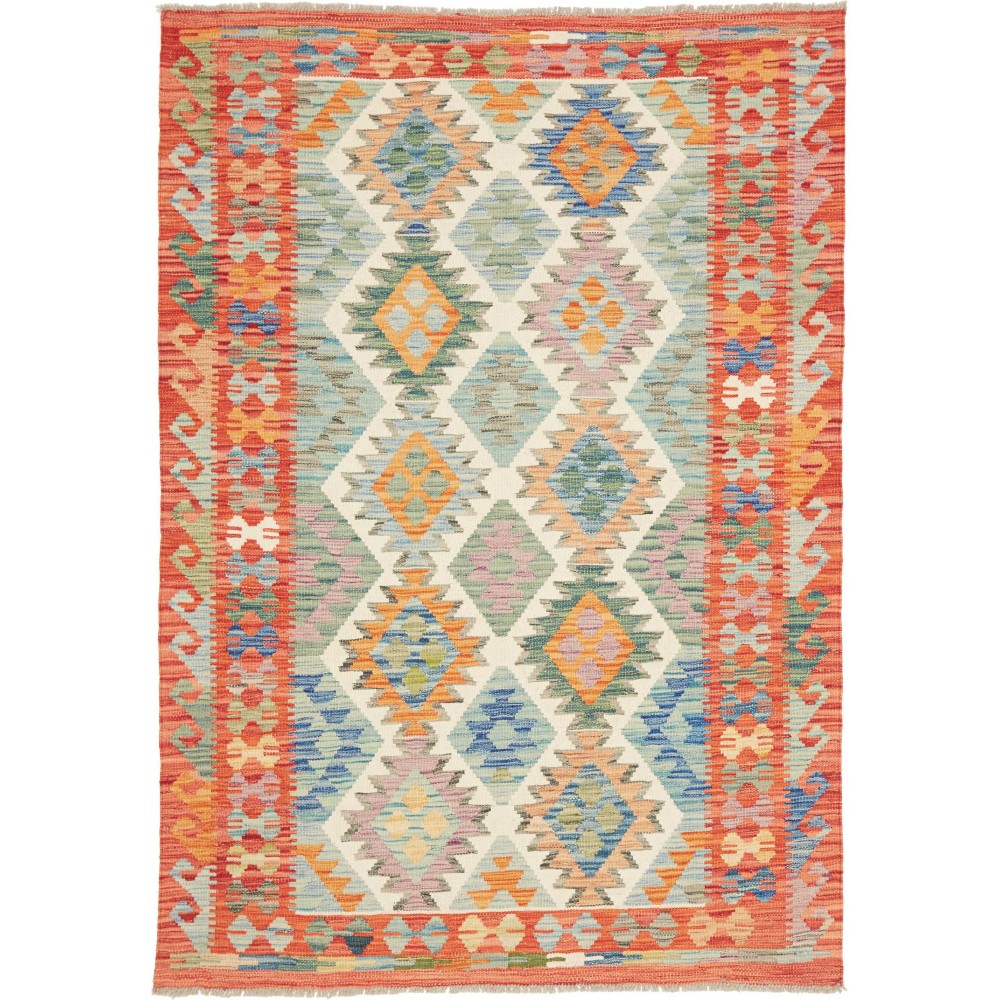 Tappeto Kilim Afghanistan marrone bianco 123x180 Tappeto Kilim Afghanistan marrone bianco 123x180