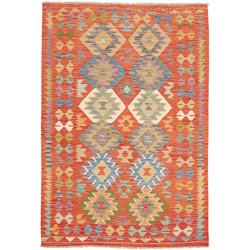 Tappeto Kilim Afghanistan arancione marrone 122x181 Tappeto Kilim Afghanistan arancione marrone 122x181