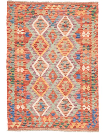 Tappeto Kilim Afghanistan arancione azzurro 126x176