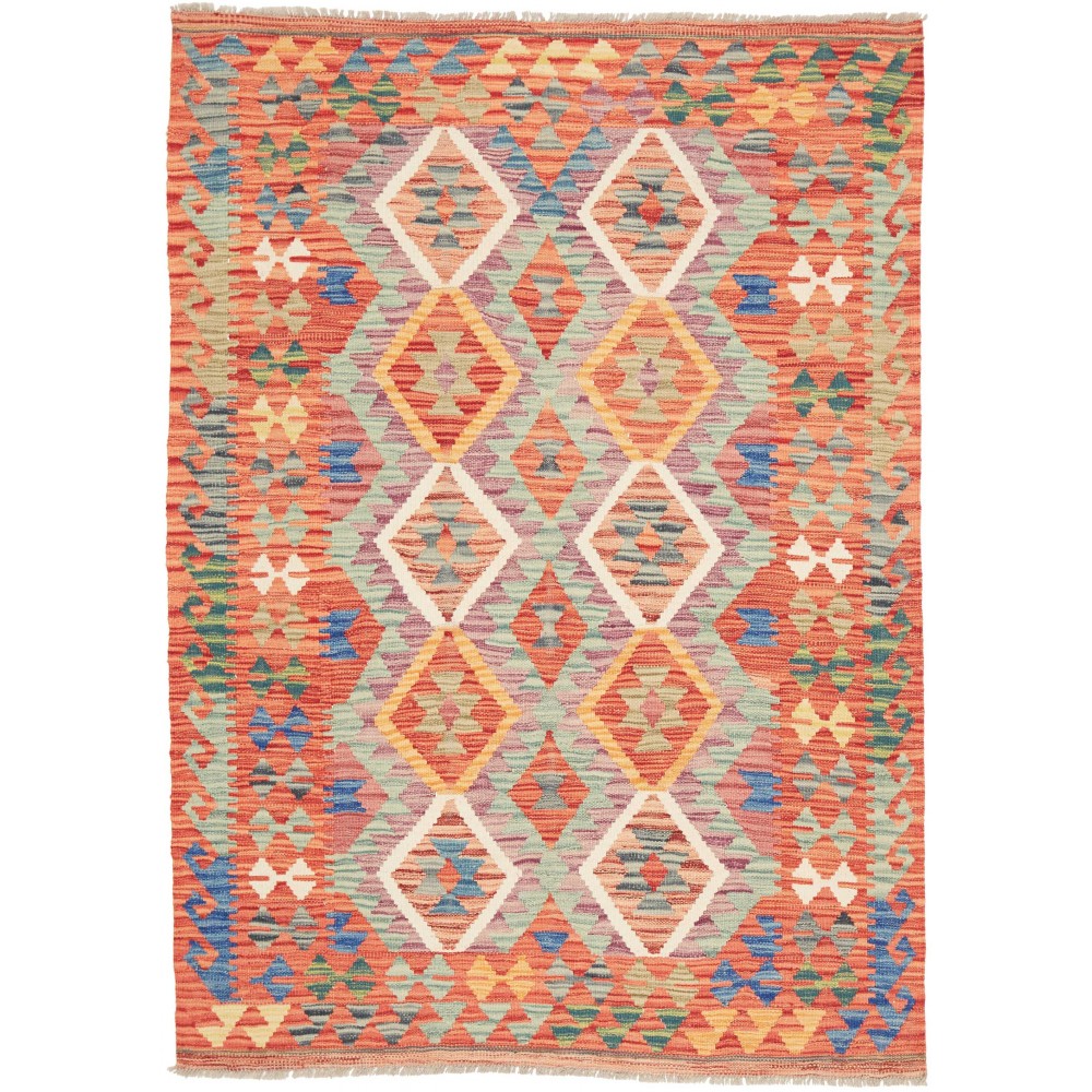 Tappeto Kilim Afghanistan arancione azzurro 126x176 Tappeto Kilim Afghanistan arancione azzurro 126x176