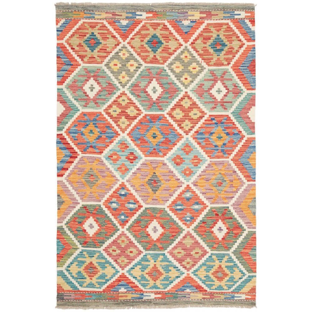 Tappeto Kilim Afghanistan marrone bianco 124x189 Tappeto Kilim Afghanistan marrone bianco 124x189