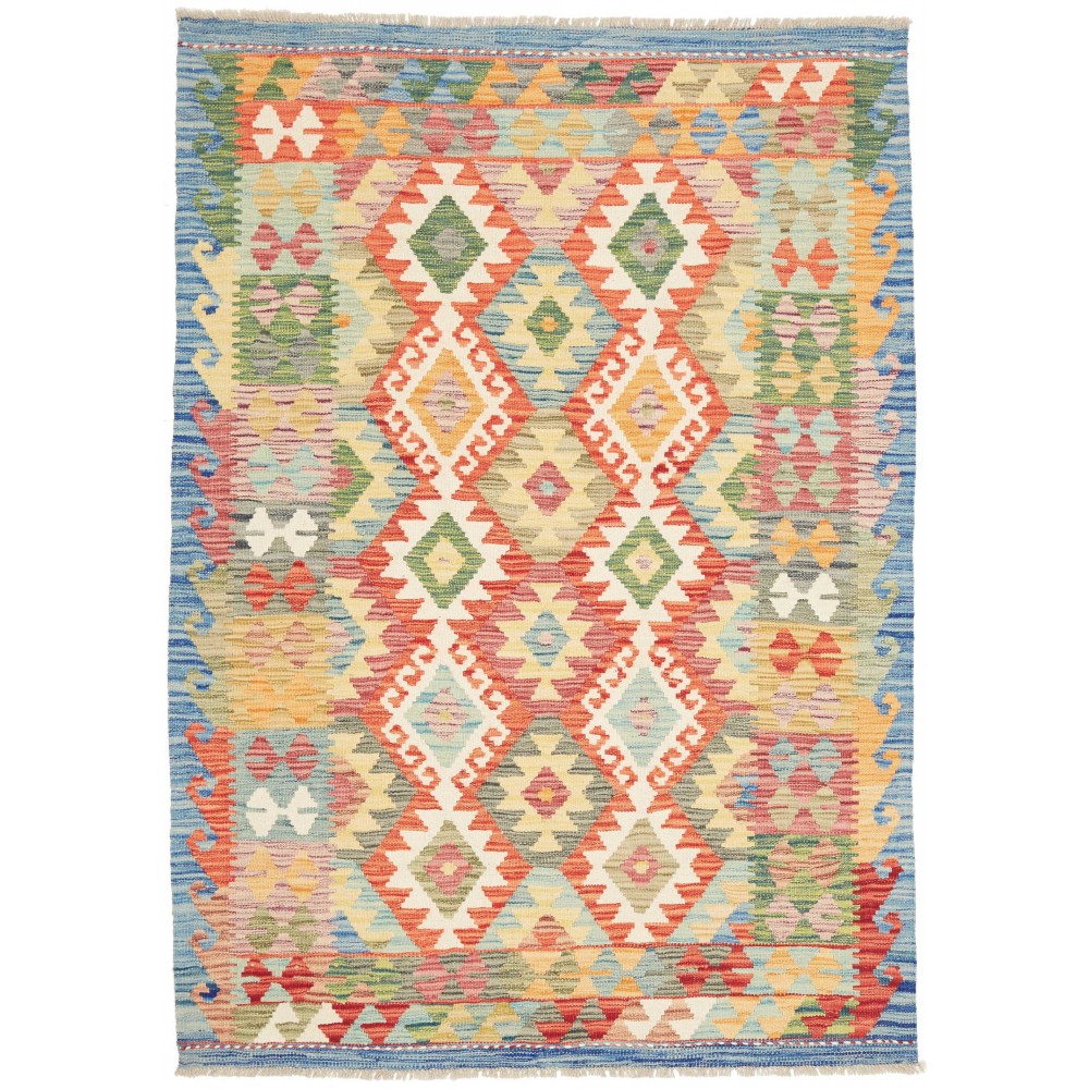 Tappeto Kilim Afghanistan marrone azzurro 125x175 Tappeto Kilim Afghanistan marrone azzurro 125x175