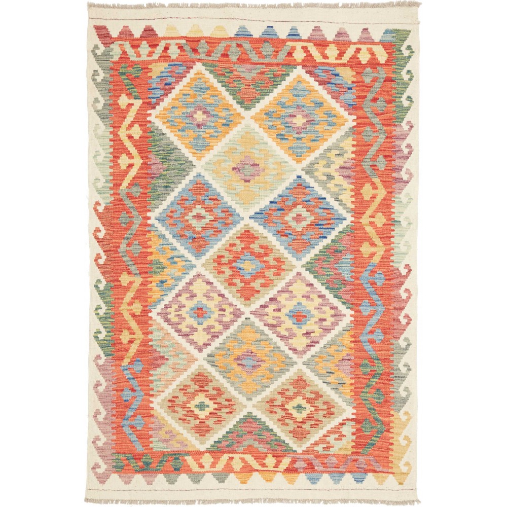 Tappeto Kilim Afghanistan marrone bianco 118x177 Tappeto Kilim Afghanistan marrone bianco 118x177