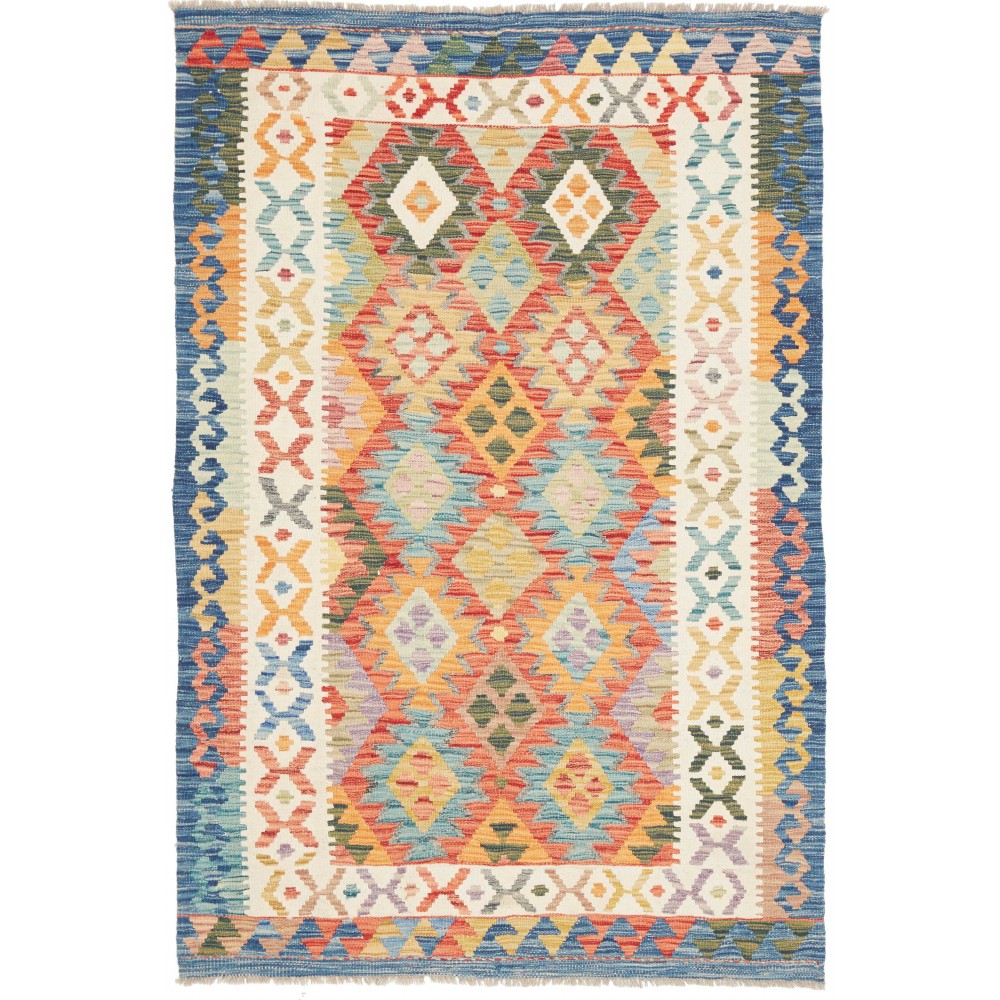 Tappeto Kilim Afghanistan marrone bianco 123x182 Tappeto Kilim Afghanistan marrone bianco 123x182