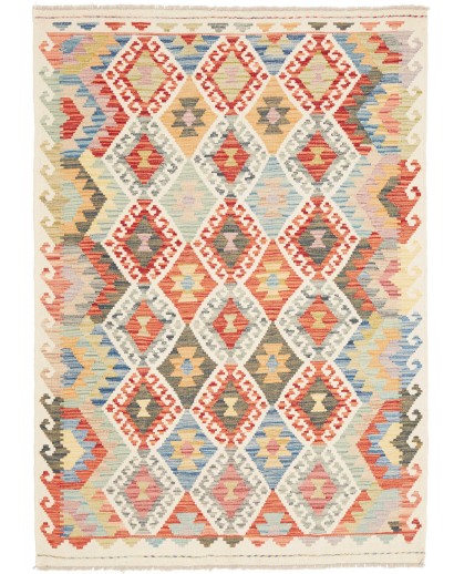 Tappeto Kilim Afghanistan bianco rosso 126x180