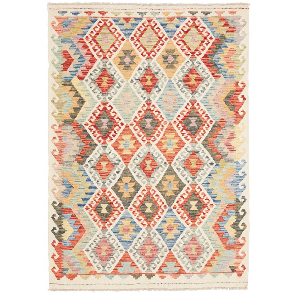 Tappeto Kilim Afghanistan bianco rosso 126x180 Tappeto Kilim Afghanistan bianco rosso 126x180