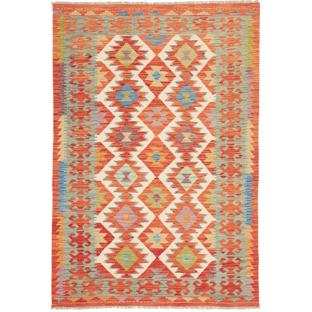Tappeto Kilim Afghanistan arancione bianco 123x184 Tappeto Kilim Afghanistan arancione bianco 123x184