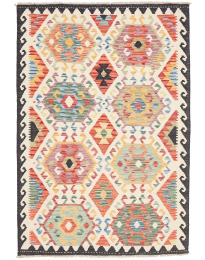 Tappeto Kilim Afghanistan giallo grigio 123x182