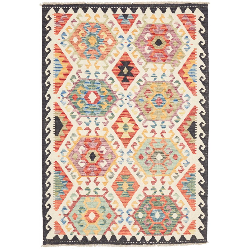 Tappeto Kilim Afghanistan giallo grigio 123x182 Tappeto Kilim Afghanistan giallo grigio 123x182