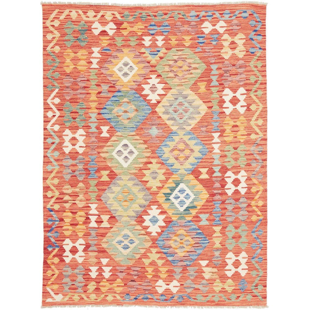 Tappeto Kilim Afghanistan arancione giallo 131x177 Tappeto Kilim Afghanistan arancione giallo 131x177