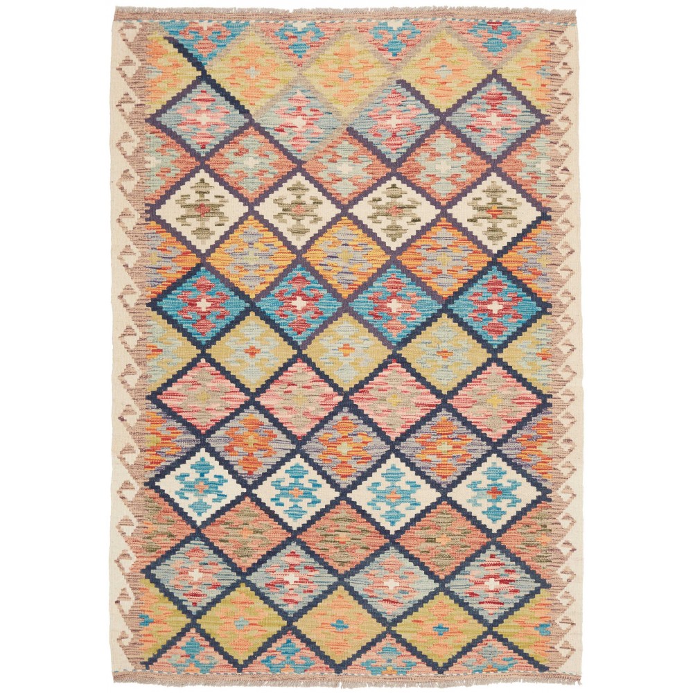 Tappeto Kilim Afghanistan marrone grigio 131x191 Tappeto Kilim Afghanistan marrone grigio 131x191
