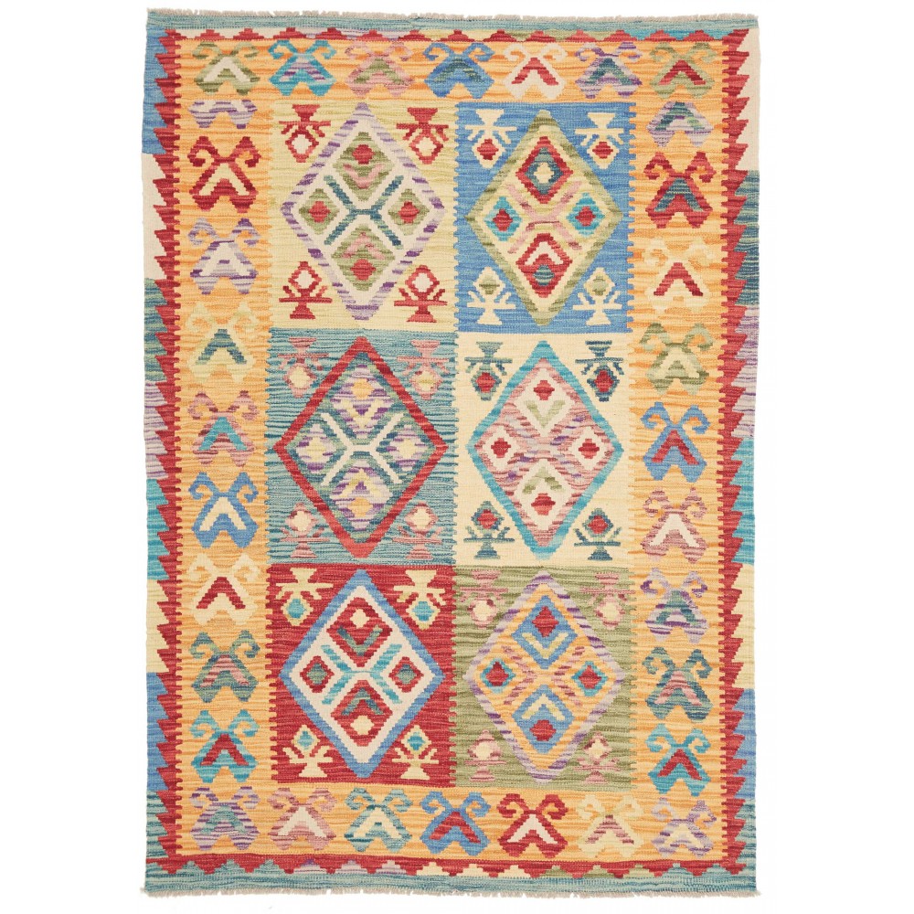 Tappeto Kilim Afghanistan marrone grigio 129x188 Tappeto Kilim Afghanistan marrone grigio 129x188