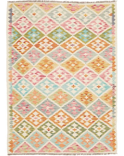 Tappeto Kilim Afghanistan bianco marrone 126x175