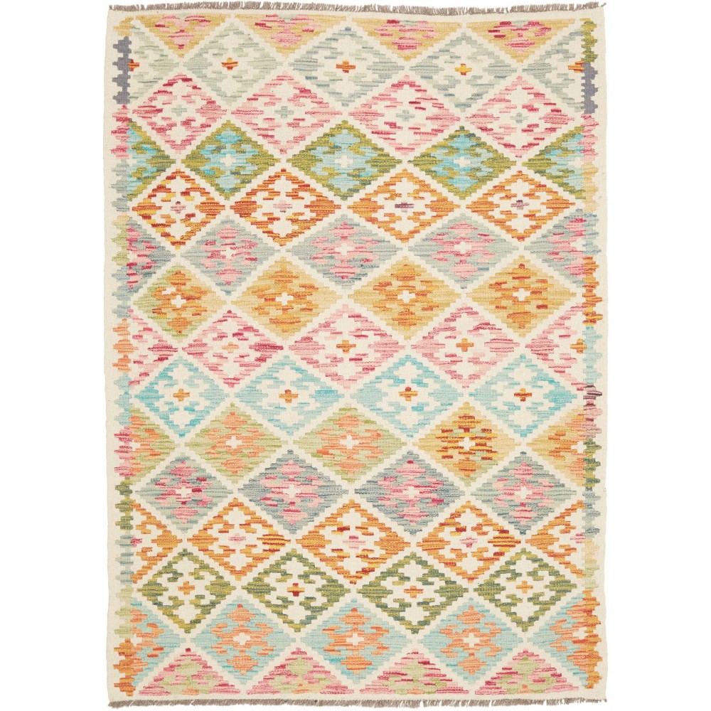 Tappeto Kilim Afghanistan bianco marrone 126x175 Tappeto Kilim Afghanistan bianco marrone 126x175