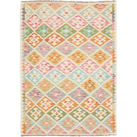Tappeto Kilim Afghanistan bianco marrone 126x175