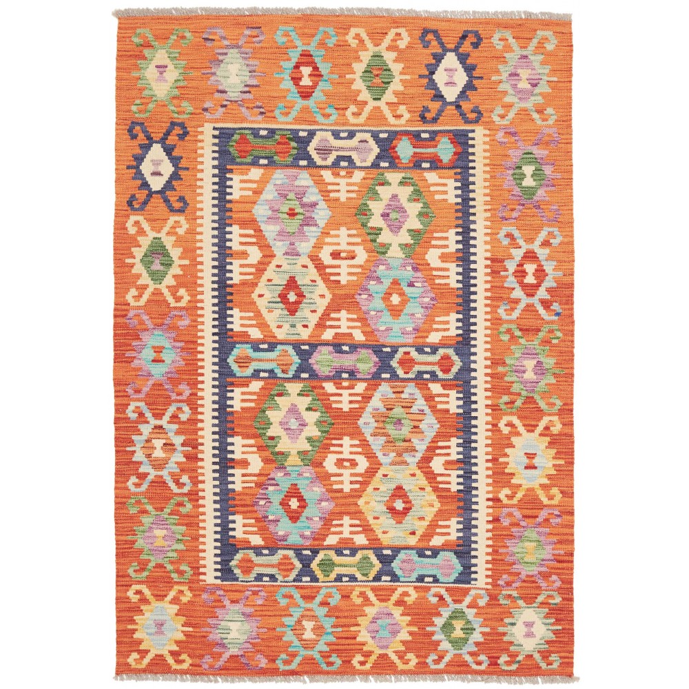 Tappeto Kilim Afghanistan arancione giallo 122x174 Tappeto Kilim Afghanistan arancione giallo 122x174