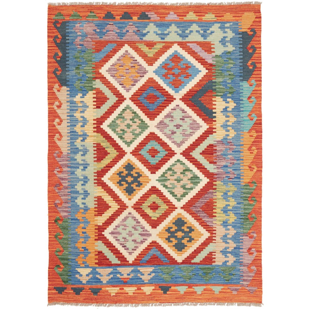 Tappeto Kilim Afghanistan marrone azzurro 125x172 Tappeto Kilim Afghanistan marrone azzurro 125x172