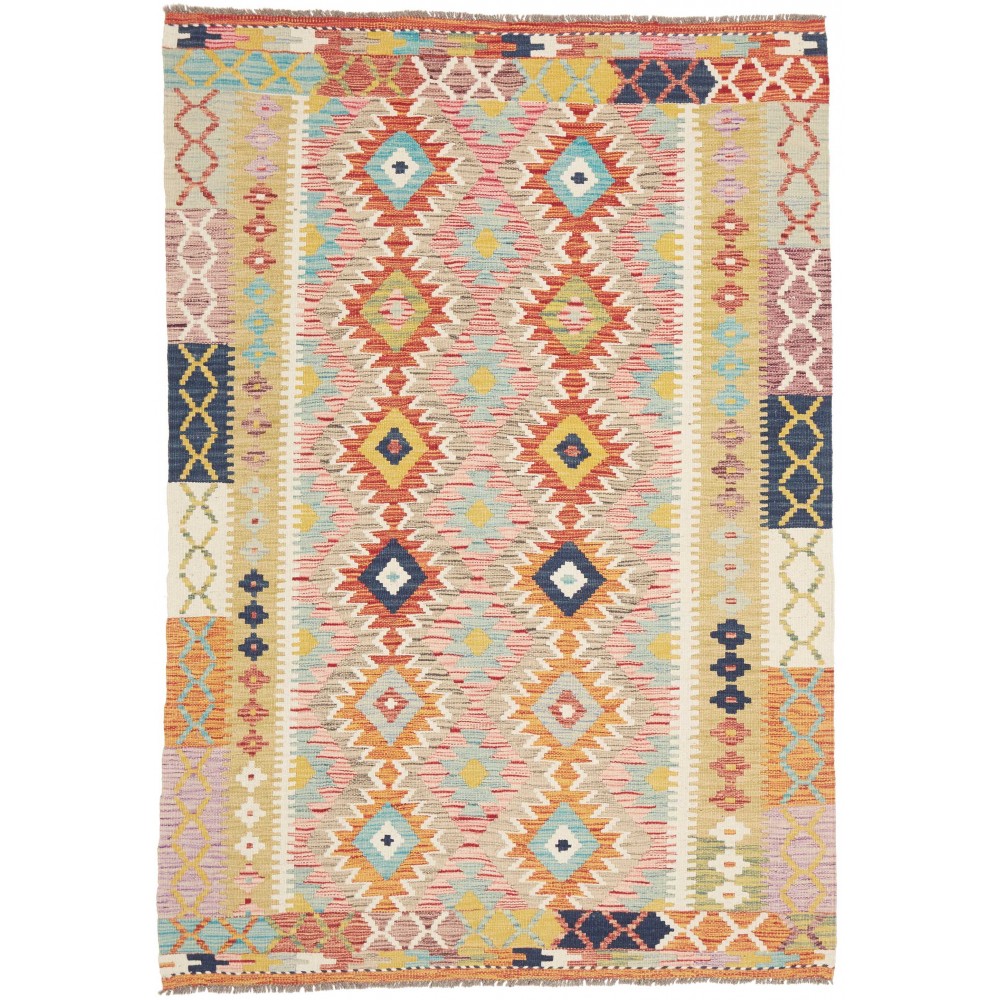 Tappeto Kilim Afghanistan marrone bianco 127x182 Tappeto Kilim Afghanistan marrone bianco 127x182