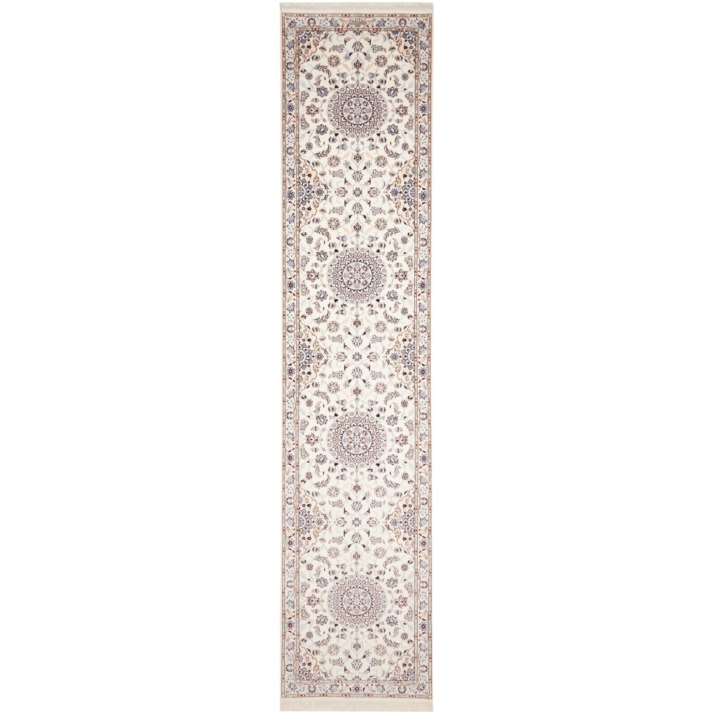 Tappeto Nain 6La Persia bianco azzurro 87x412 Tappeto Nain 6La Persia bianco azzurro 87x412