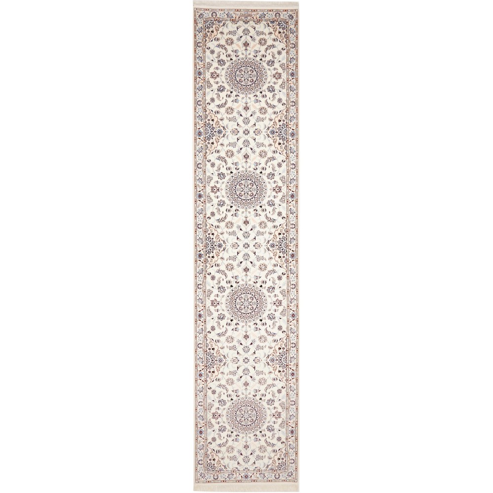 Tappeto Nain 6La Persia bianco azzurro 87x413 Tappeto Nain 6La Persia bianco azzurro 87x413