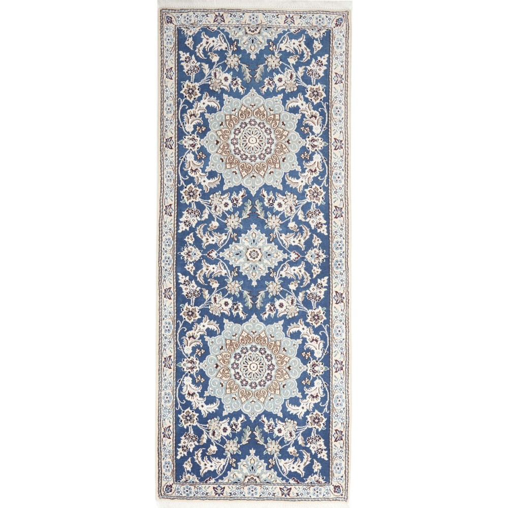 Tappeto Nain 9La Persia bianco azzurro 81x204 Tappeto Nain 9La Persia bianco azzurro 81x204