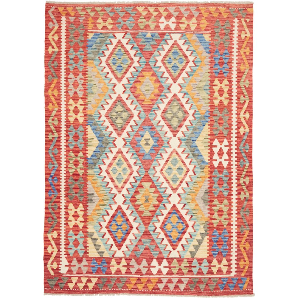 Tappeto Kilim Afghanistan marrone bianco 155x217 Tappeto Kilim Afghanistan marrone bianco 155x217