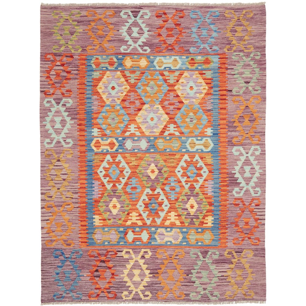 Tappeto Kilim Afghanistan marrone azzurro 148x200 Tappeto Kilim Afghanistan marrone azzurro 148x200