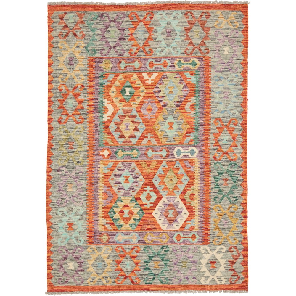 Tappeto Kilim Afghanistan marrone grigio 136x196 Tappeto Kilim Afghanistan marrone grigio 136x196