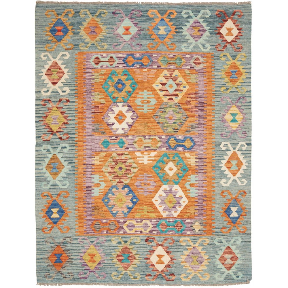 Tappeto Kilim Afghanistan marrone azzurro 150x197 Tappeto Kilim Afghanistan marrone azzurro 150x197
