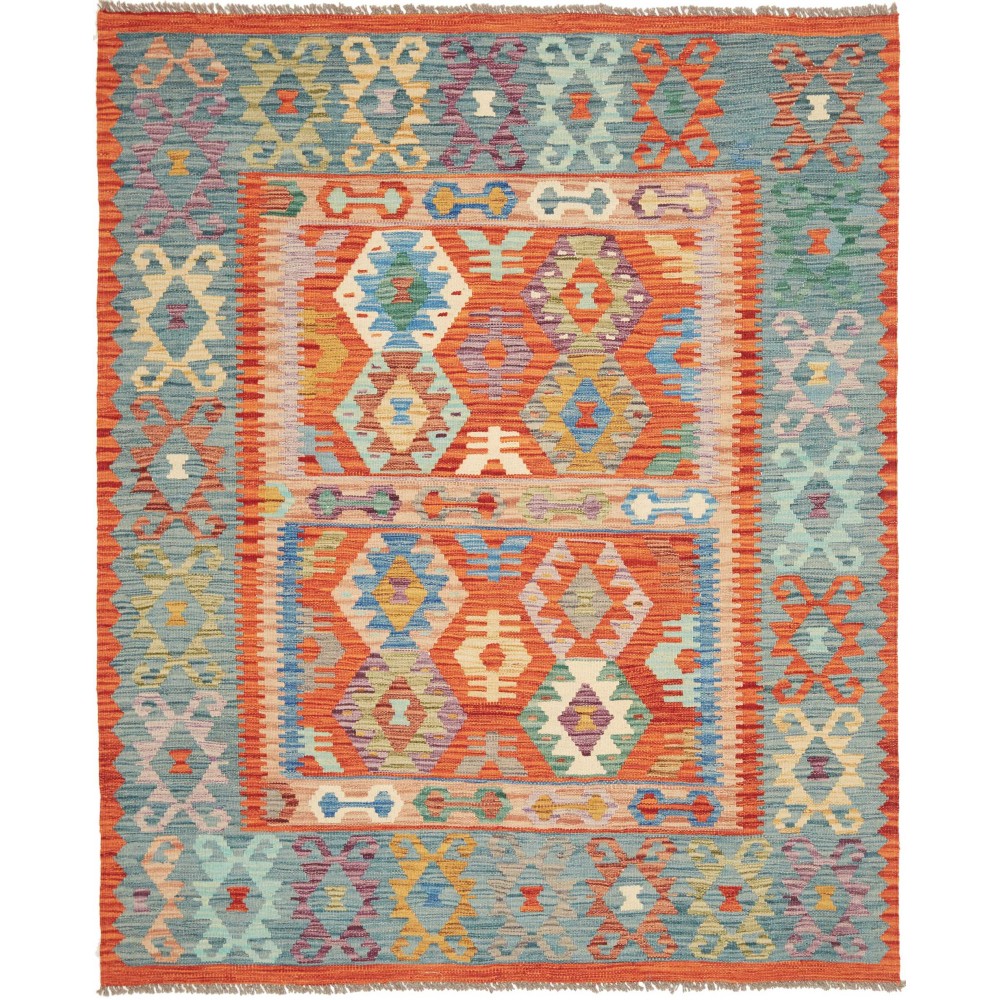 Tappeto Kilim Afghanistan marrone azzurro 157x193 Tappeto Kilim Afghanistan marrone azzurro 157x193