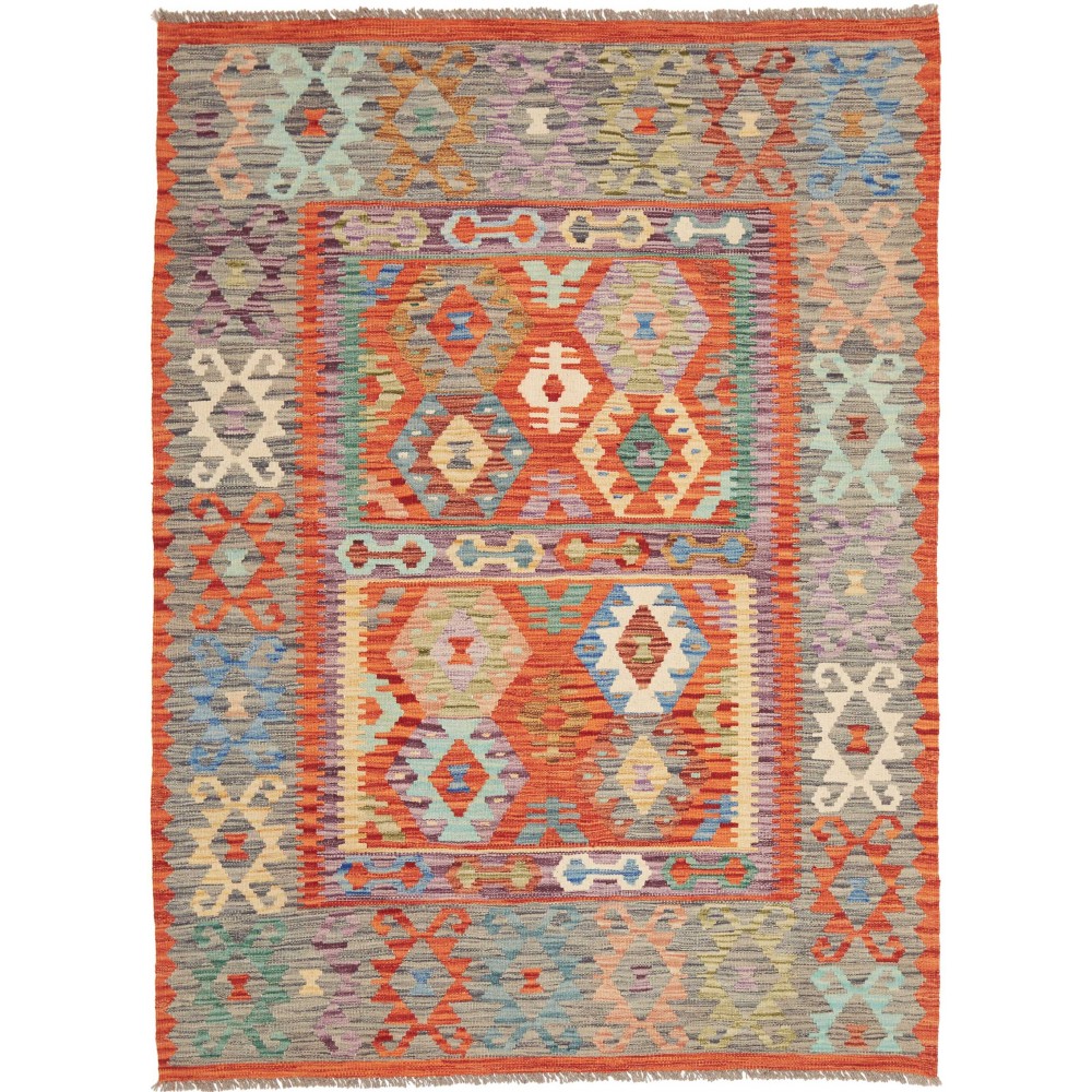 Tappeto Kilim Afghanistan marrone giallo 146x201 Tappeto Kilim Afghanistan marrone giallo 146x201