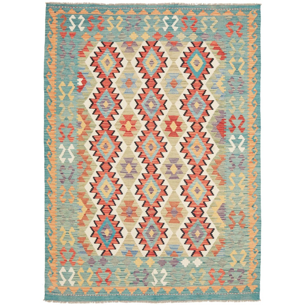 Tappeto Kilim Afghanistan marrone azzurro 147x197 Tappeto Kilim Afghanistan marrone azzurro 147x197