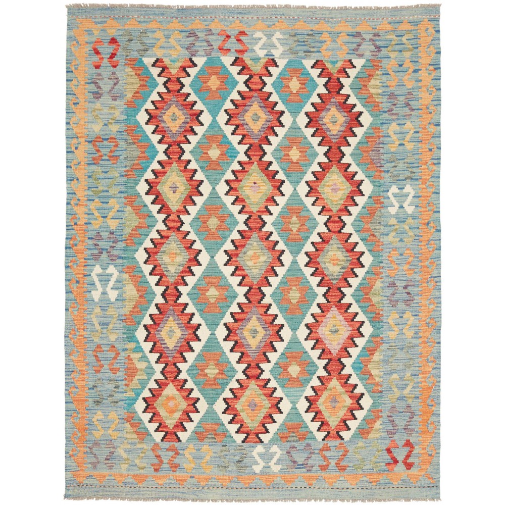 Tappeto Kilim Afghanistan azzurro bianco 148x193 Tappeto Kilim Afghanistan azzurro bianco 148x193