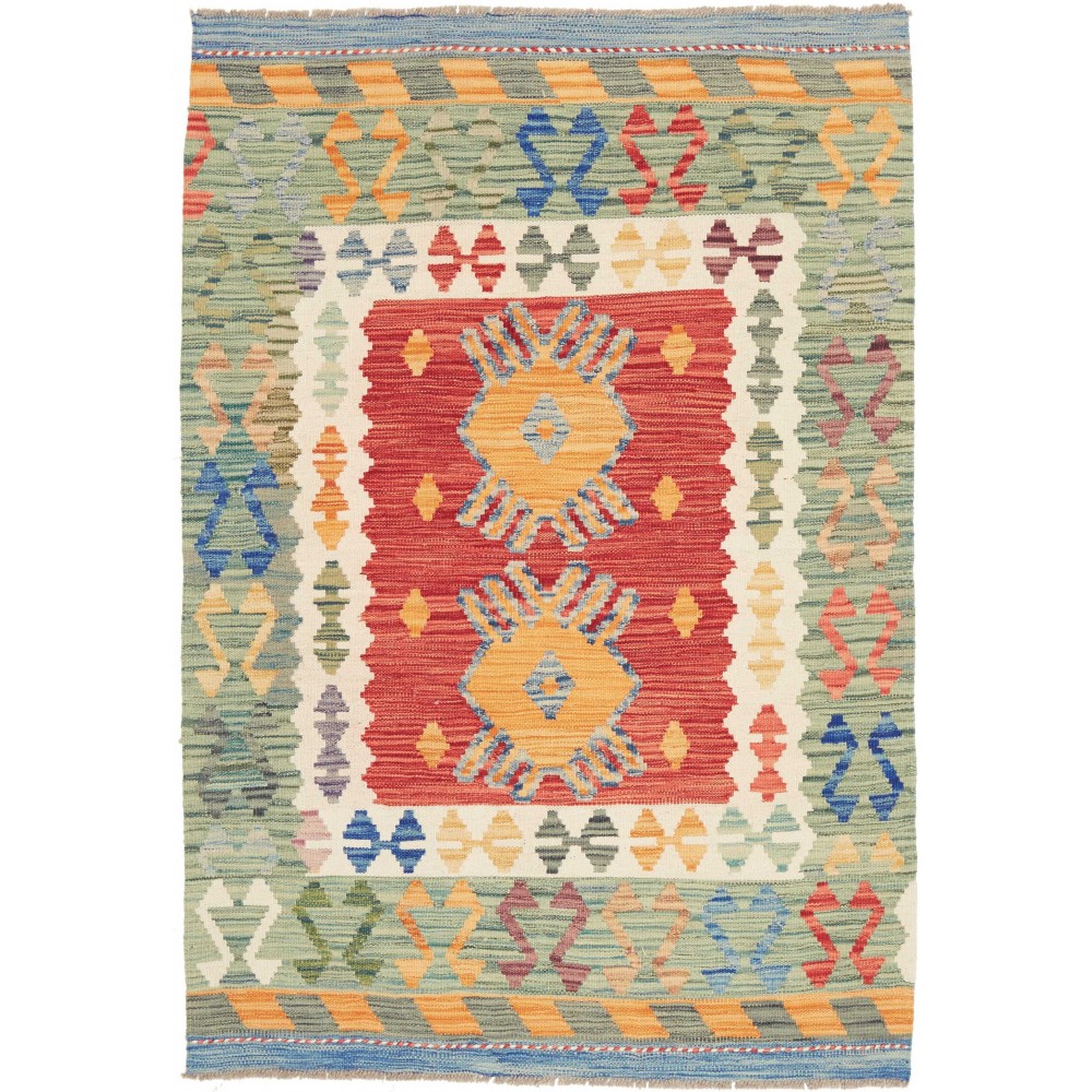 Tappeto Kilim Afghanistan marrone azzurro 103x147 Tappeto Kilim Afghanistan marrone azzurro 103x147