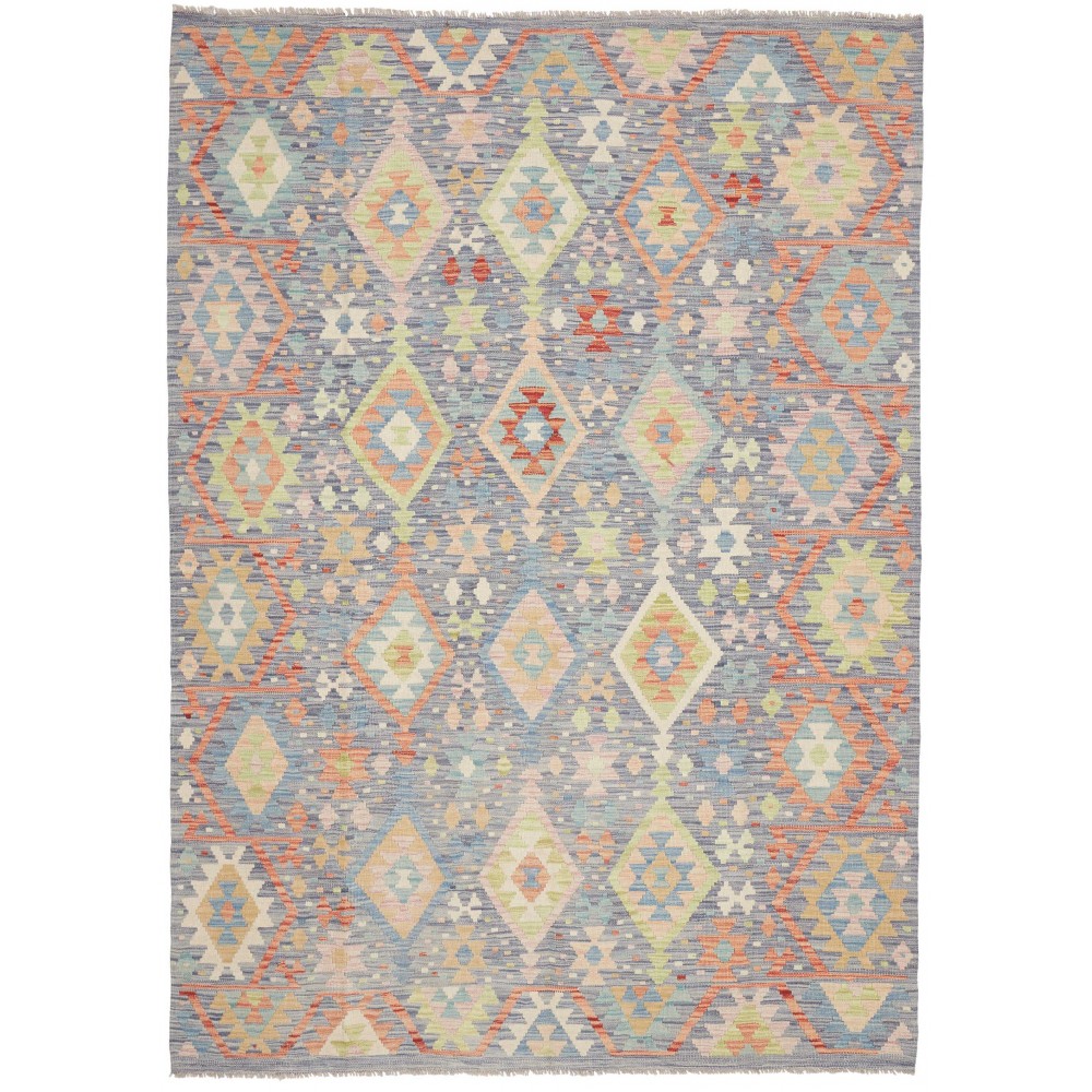 Tappeto Kilim Afghanistan azzurro bianco 172x241 Tappeto Kilim Afghanistan azzurro bianco 172x241