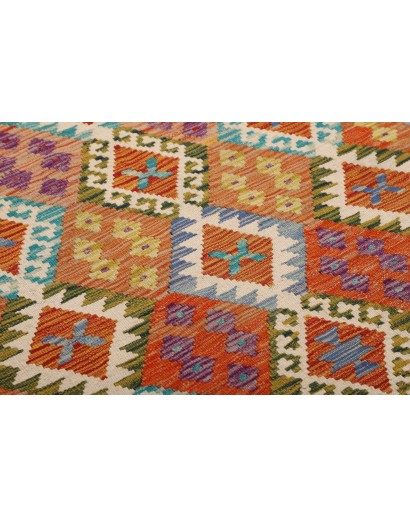 Tappeto Kilim Afghanistan arancione verde 127x194