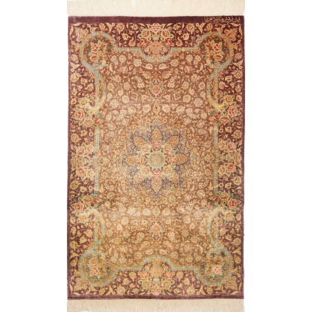 Tappeto Ghom seta Persia marrone giallo 77x121