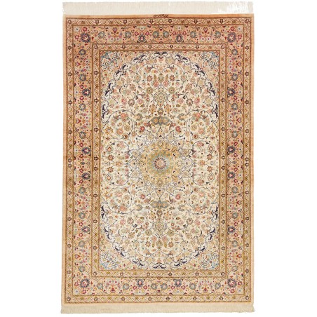 Tappeto Ghom seta Persia giallo marrone 131x200
