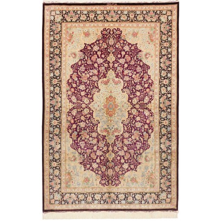 Tappeto Ghom seta Persia marrone 133x201