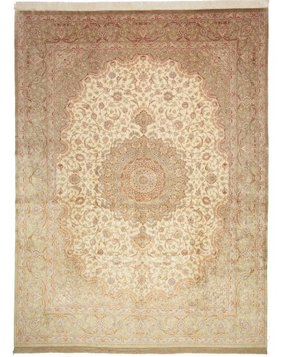 Tappeto Ghom seta Persia marrone bianco 294x393
