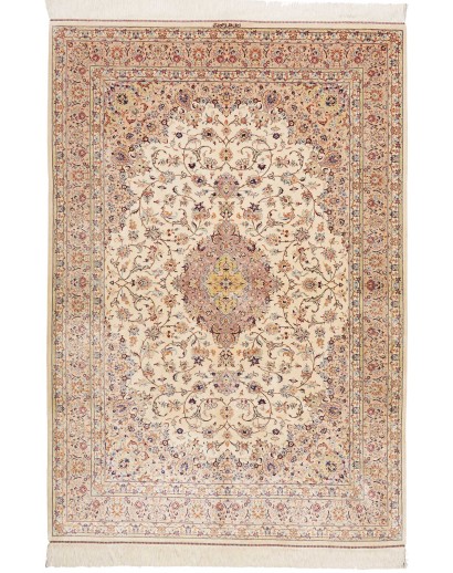 Tappeto Ghom seta Persia beige bianco 138x200