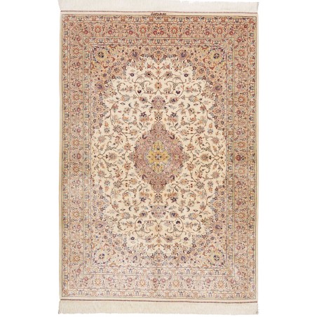 Tappeto Ghom seta Persia beige bianco 138x200