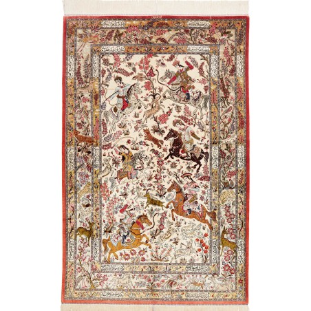 Tappeto Ghom seta Persia giallo marrone 132x203