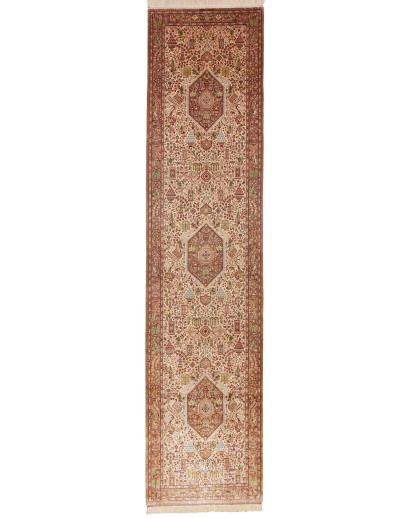 Tappeto Ghom seta Persia marrone bianco 70x299
