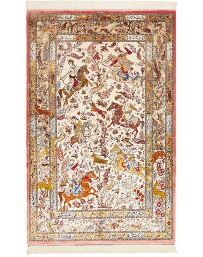 Tappeto Ghom seta Persia giallo arancione 129x203