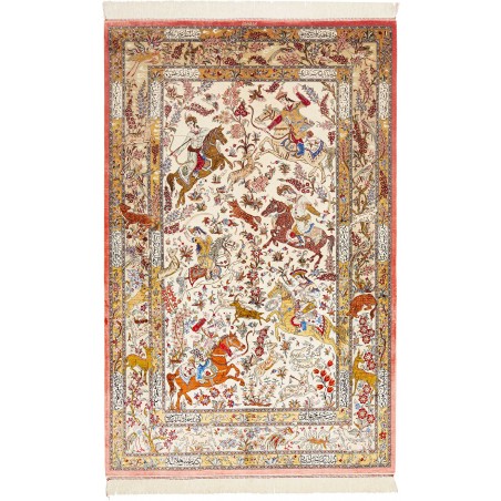 Tappeto Ghom seta Persia giallo arancione 129x203