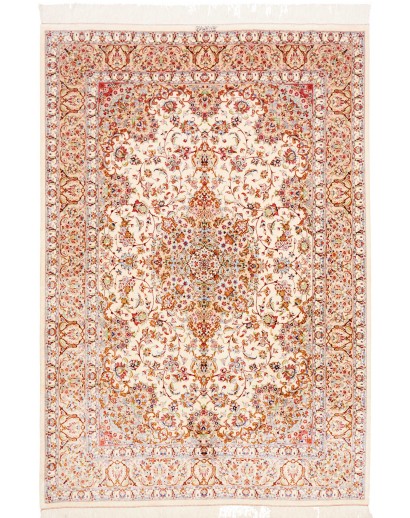 Tappeto Ghom seta Persia giallo marrone 135x199