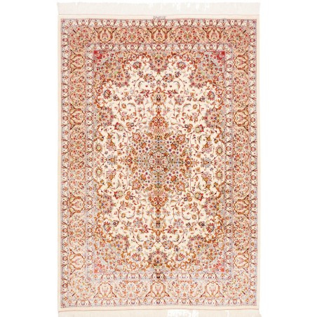 Tappeto Ghom seta Persia giallo marrone 135x199