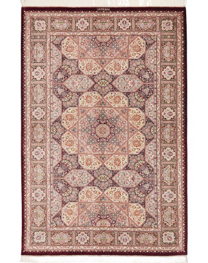 Tappeto Ghom seta Persia beige bianco 133x200